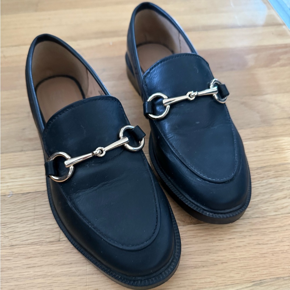 Black Loafers with Gold Accent